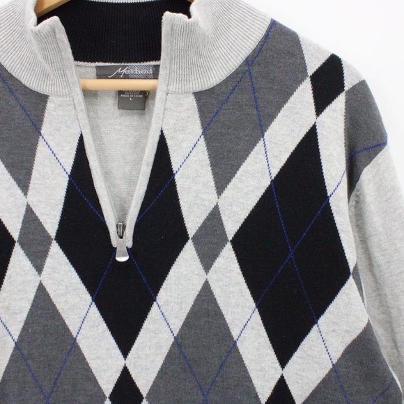 Method Sweater Mens Gray Diamond Graphic V Neck Pullover Long Sleeve Large L - Picture 2 of 10